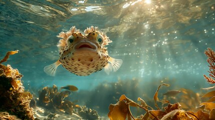 Image of puffer fish in crystal-clear water of the sea.