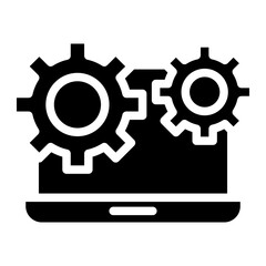 Technical support icon. Computer service. Gears screen laptop.