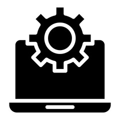 Technical support icon. Computer service. Gears screen laptop.