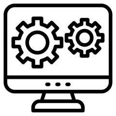 Technical support icon. Computer service. Gears screen laptop.