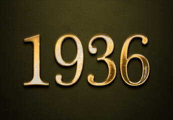 Old gold effect of 1936 number with 3D glossy style Mockup.	