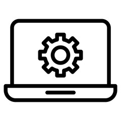 Technical support icon. Computer service. Gears screen laptop.
