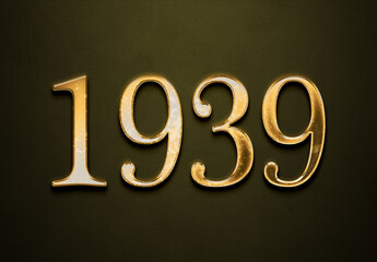 Old gold effect of 1939 number with 3D glossy style Mockup.	 - obrazy, fototapety, plakaty