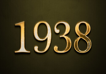Old gold effect of 1938 number with 3D glossy style Mockup.	