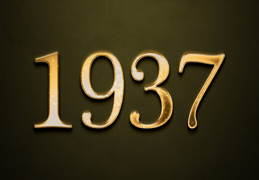 Old gold effect of 1937 number with 3D glossy style Mockup.	