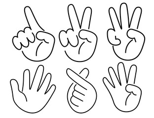 set of isolated linear icons hands gestures in doodle style in vector. icon template for app logo sticker poster print design