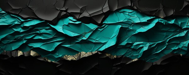 torn turquoise papper on a black background 