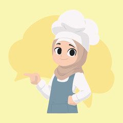 Young Hijab Chef Pointing to Her Right Side