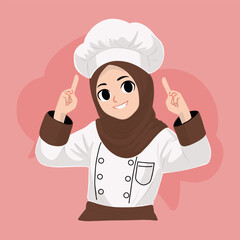 Young Hijab Chef Pointing Upwards