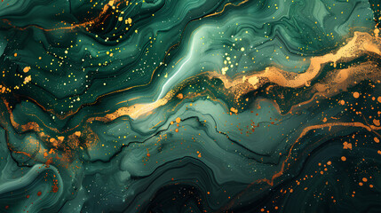 Abstract Marble marble stone liquid Ink Liquid Colored texture Paintings Luxury Banner Background - Green Swirls, Gold colored Splashes Illustration