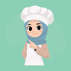 Young Hijab Chef Pointing to Her Side