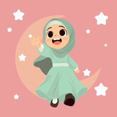 Cute Hijab Girl Raising Hand