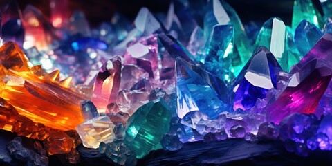 Vibrant Colored Crystals in Artistic Arrangement - obrazy, fototapety, plakaty