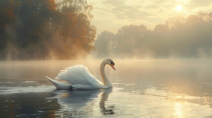 Mute swan in the middle of the winter hot springs in Yili, Xinjiang - obrazy, fototapety, plakaty