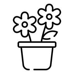 Flowers in a pot black line icon