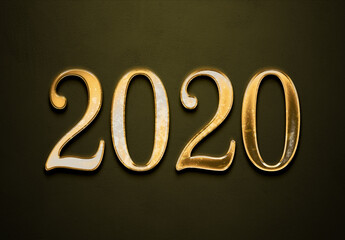 Old gold effect of 2020 number with 3D glossy style Mockup.	