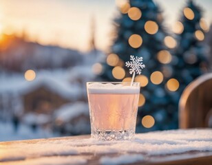Winter-themed pink drink with snowflake decoration
