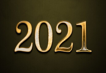 Old gold effect of 2021 number with 3D glossy style Mockup.	