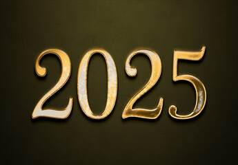 Old gold effect of 2025 number with 3D glossy style Mockup.	