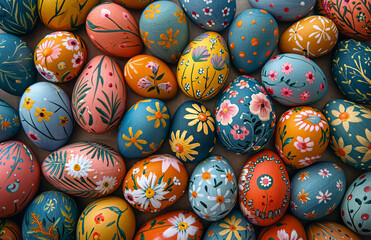 Fototapeta na wymiar many colorful easter eggs