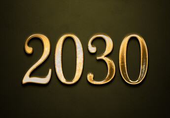 Old gold effect of 2030 number with 3D glossy style Mockup.	