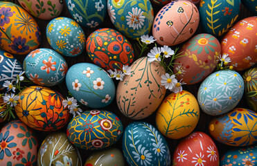 Fototapeta na wymiar many colorful easter eggs