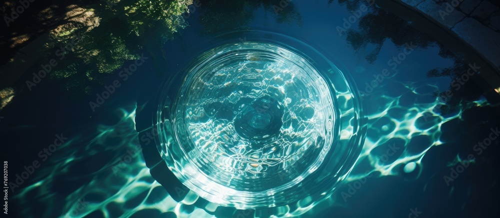 Poster circular pool top with a beautiful reflection of water creating a tranquil and serene atmosphere
