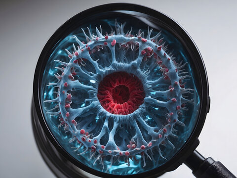 Gros plan sur des virus avec une loupe design.