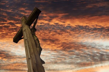Jesus Christ on the cross at sunrise, North Rhine-Westphalia, Germany, Europe