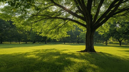 Fototapeta na wymiar Tree in a peaceful park garden.