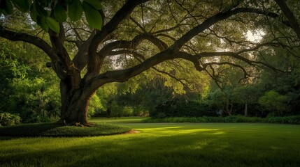 Tree in a peaceful park garden.