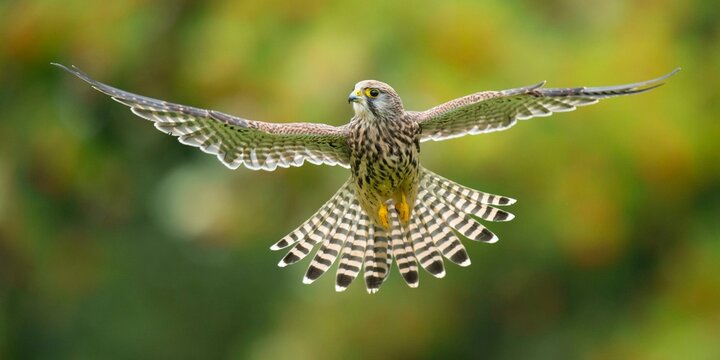 Flying (Falco tinnunculus) hunting in a shaking flight, Oldenburger Muensterland, Vechta, Lower Saxony, Germany, Europe