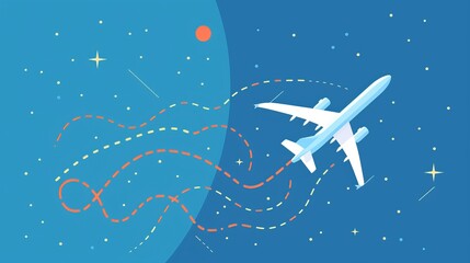 A vector icon illustrates the path of an airplane flight with a starting point and a dashed line trace, symbolizing air travel routes