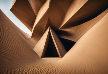 triangle is created in the desert sand, with ripples and lines that resemble a modern art sculpture. - 769210426