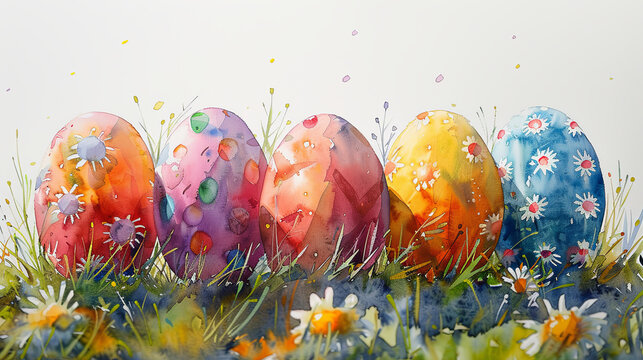 watercolor painting of easter eggs