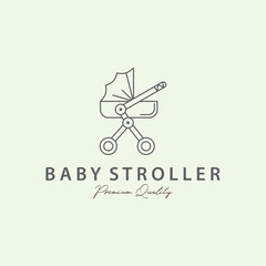 vector baby stroller line art minimalist illustration design icon