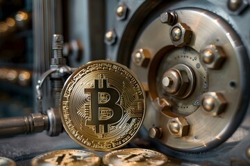 Bitcoin's Security: A Safe Haven. Concept Cryptocurrency Trends, Investment Opportunities, Blockchain Technology, Financial Security, Digital Assets - obrazy, fototapety, plakaty