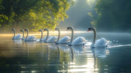  Water birds like ducks, geese, and swans swim gracefully in the lake © yuchen