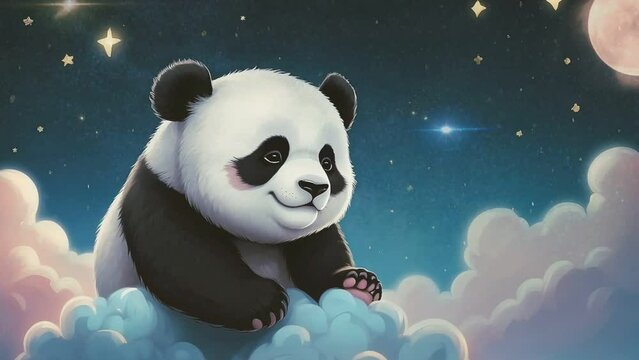 baby panda on the clouds, seamless looping 4k animation video background 