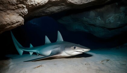 A Hammerhead Shark Resting In A Cave - obrazy, fototapety, plakaty