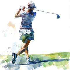 Female Golfer Watercolor Painting 