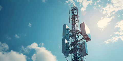 Cellphone tower blue sky and clouds . - obrazy, fototapety, plakaty