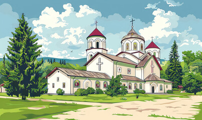 Fototapeta na wymiar Bucovina Painted Monasteries Tour: Admiring Frescoes, Religious Art, and Iconic Churches