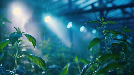 high-tech greenhouse sensors monitoring temperature and humidity - obrazy, fototapety, plakaty