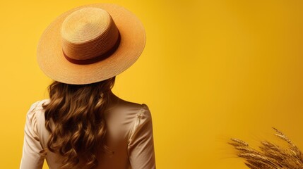 Woman in straw hat holds wheat against sunny backdrop, Ai Generated