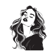 Beautiful Woman Long Wavy Hair Hairstyle vector illustration