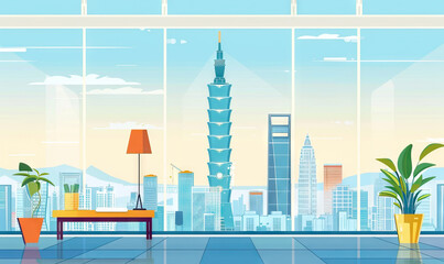 Fototapeta premium Taipei 101 Exploration: Skyscraper Views, Observatory, and Modern Architecture.