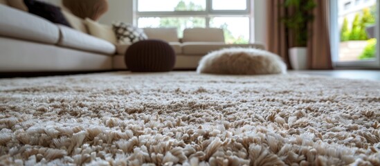 Brown and white carpet in the background