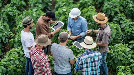 Farmers interacting with business professionals, data experts, consultants