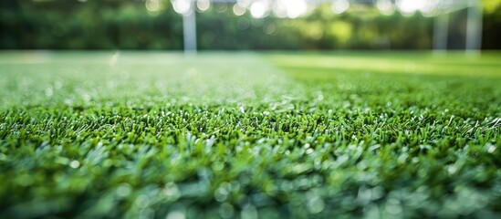 Green Soccer Field Grass Texture Background, Artificial Turf Interior  - obrazy, fototapety, plakaty